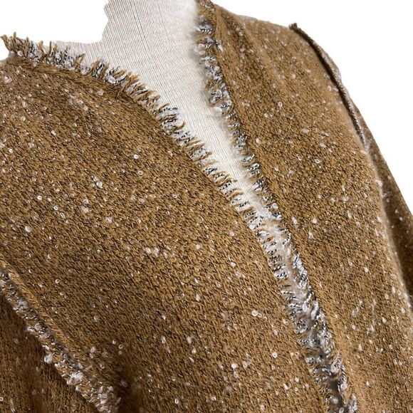 Sioni mustard yellow boho neutral long open sweater shrug wool blend size large - Picture 2 of 12